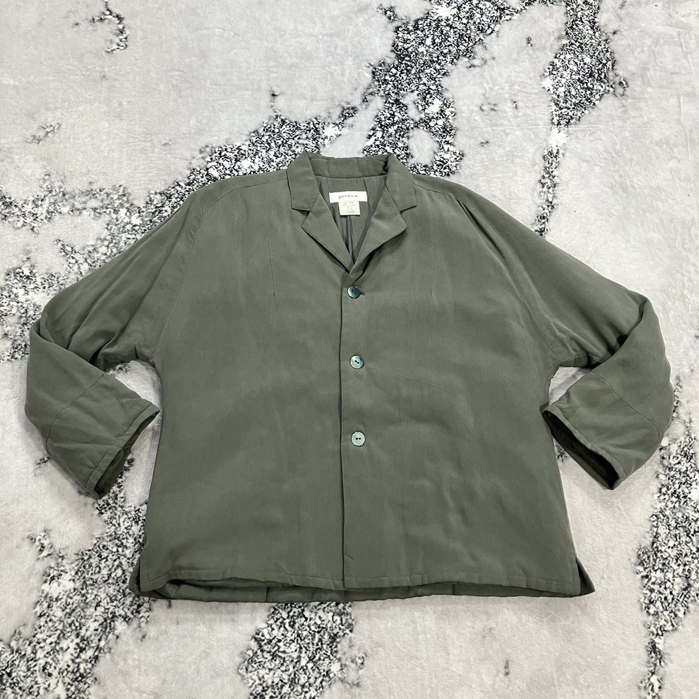 Go Silk 100% Silk Jacket Womens Size 1‎ Gray Green Lined Button Front